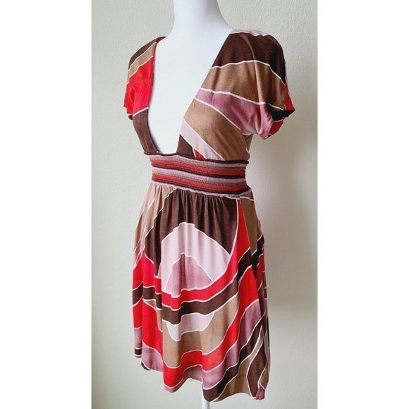 Missoni Women's Baby Doll Dress 4 Colorblock Stripes Orange Brown Mini - Picture 3 of 15